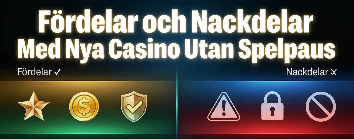 Fördelar och nackdelar med nya casino utan Spelpaus – grafisk översikt med ikoner